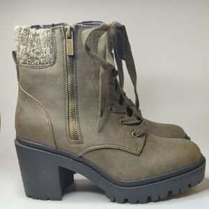 Torrid olive green Lace-Up Booties with Knit Detail